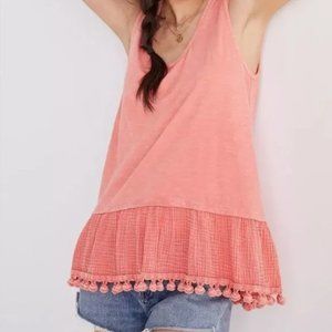 Anthropologie Eri + Ali Coral Tassel Fringe Tank